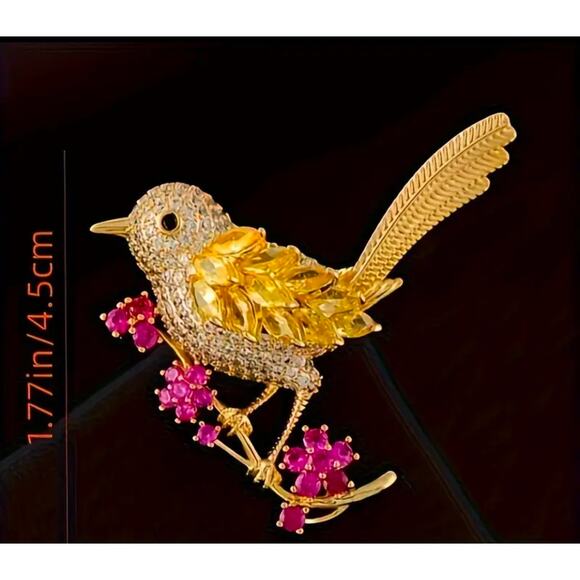 Tiny Bird Canary Rhinestone Brooch Pin NWT on Spring Branch - Picture 3 of 5